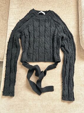 Zara Black Beaded Cable-Knit Wrap Sweater